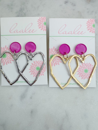 Pink Stud Heart Earrings, Valentine's Day Jewelry