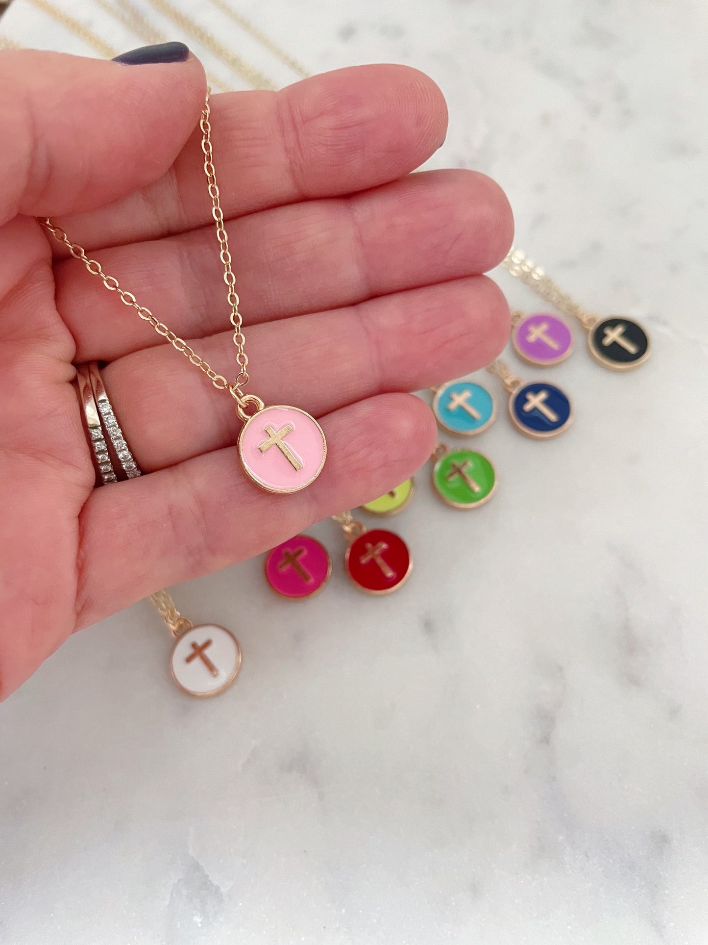14k Gold Filled Cross Necklace, Colorful Cross Jewelry, Child Necklace Religious Gift, First Communion Baptism Gift Christmas Gift for Child