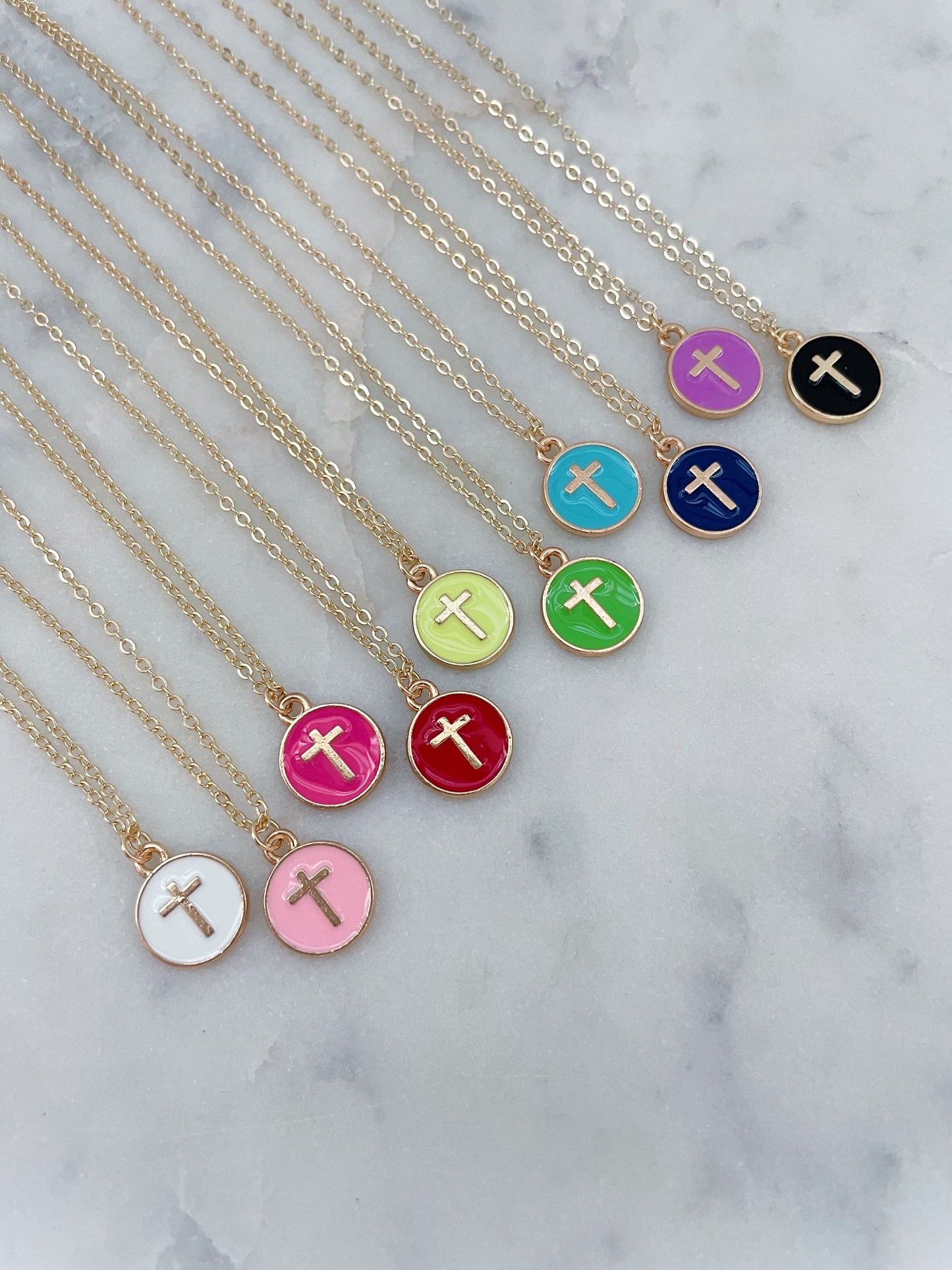 14k Gold Filled Cross Necklace, Colorful Cross Jewelry, Child Necklace Religious Gift, First Communion Baptism Gift Christmas Gift for Child