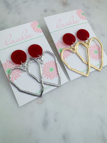 Red Stud Heart Earrings, Valentine's Day Jewelry