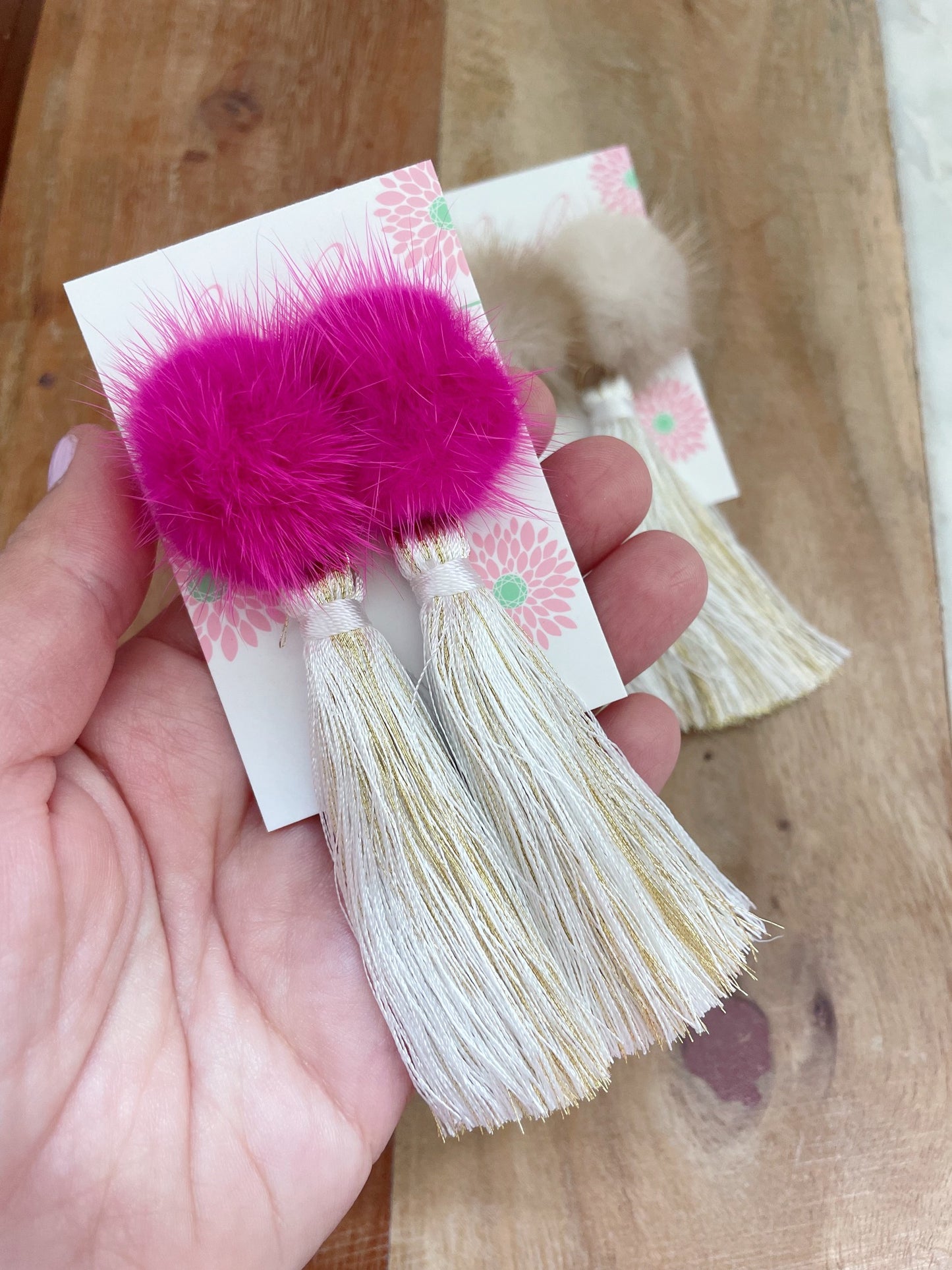 Hot Pink Faux Fur Earrings