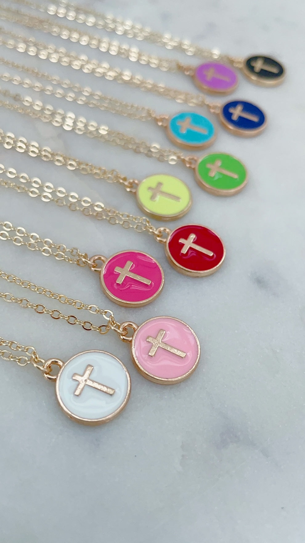 14k Gold Filled Cross Necklace, Colorful Cross Jewelry, Child Necklace Religious Gift, First Communion Baptism Gift Christmas Gift for Child