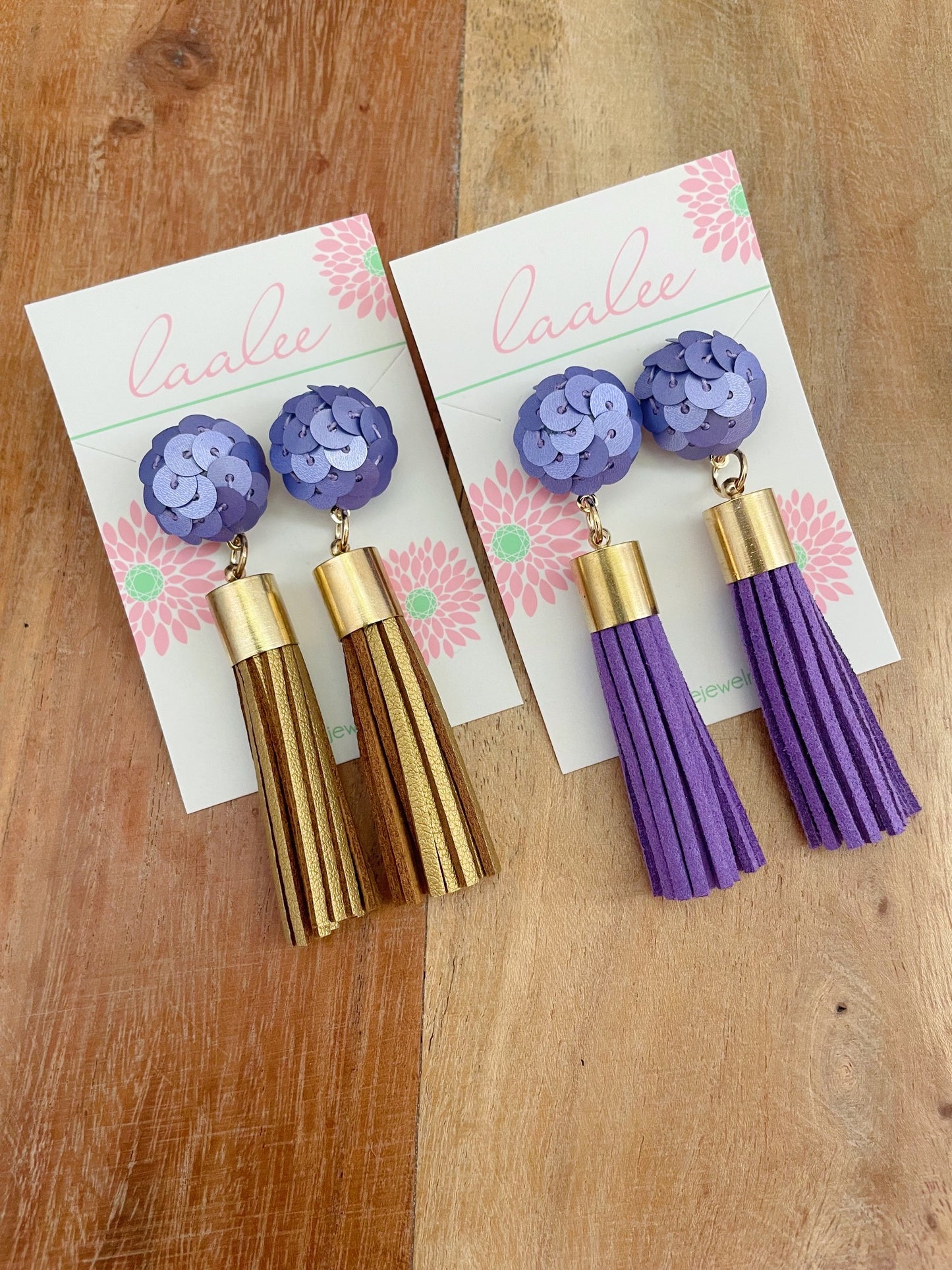 Purple + Gold Sequin Tassel Earrings