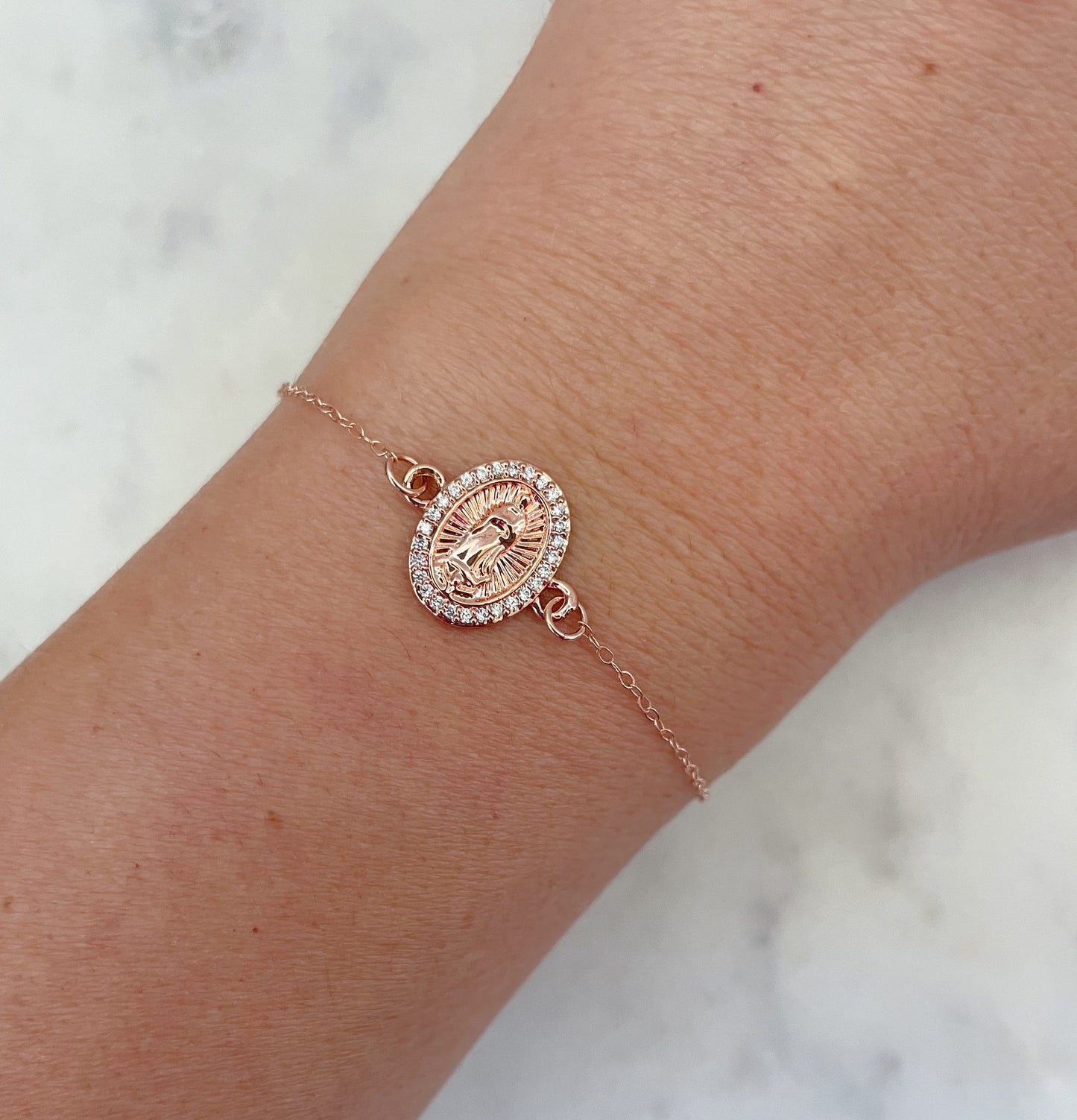 Virgin Mary CZ Pendant Bracelet