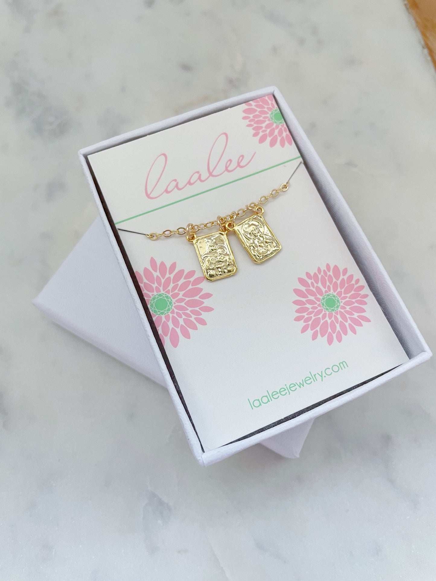 Gold Double Scapular Necklace, 14k Gold Filled Chain