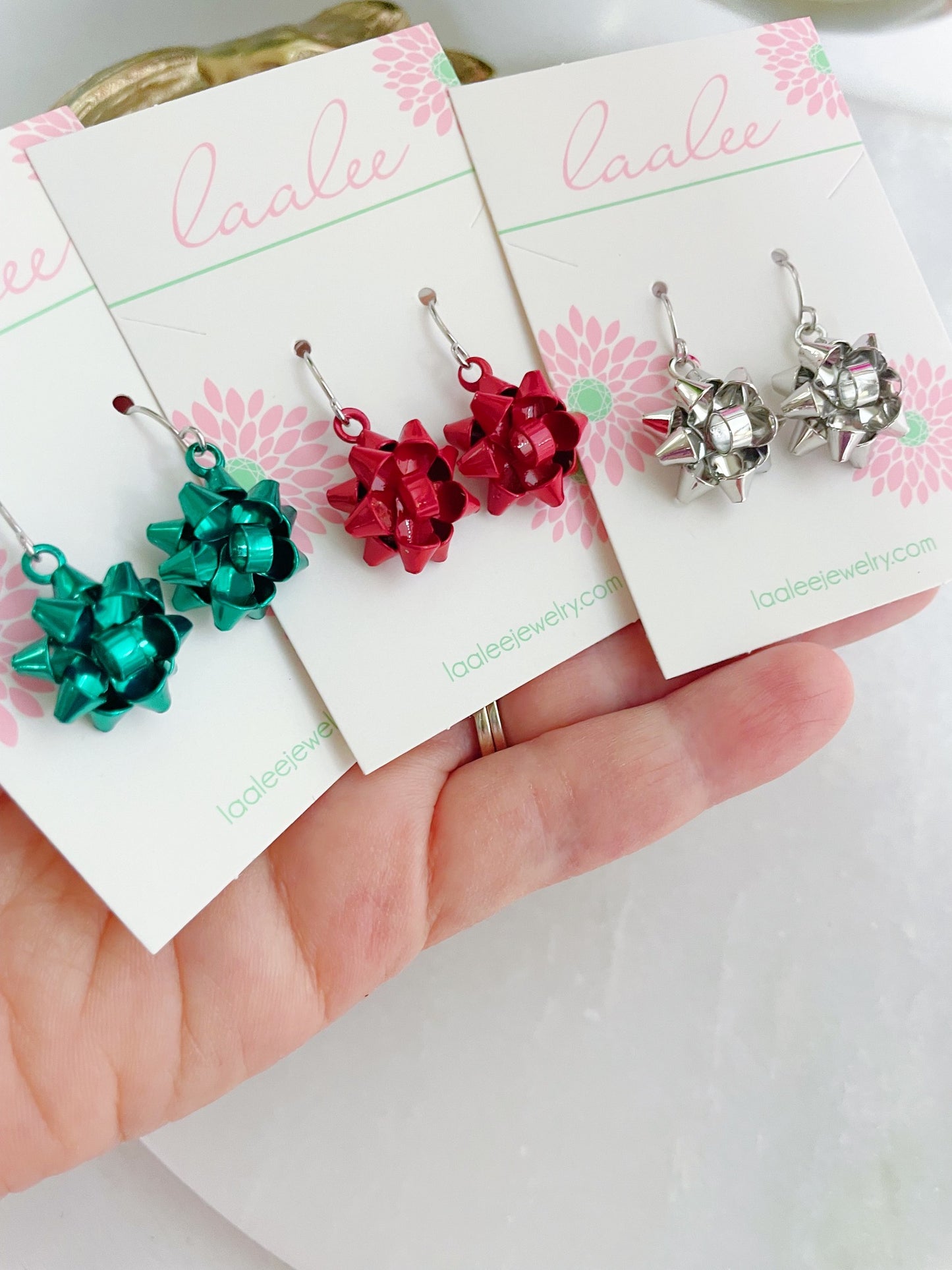 Silver Christmas Bow Earrings