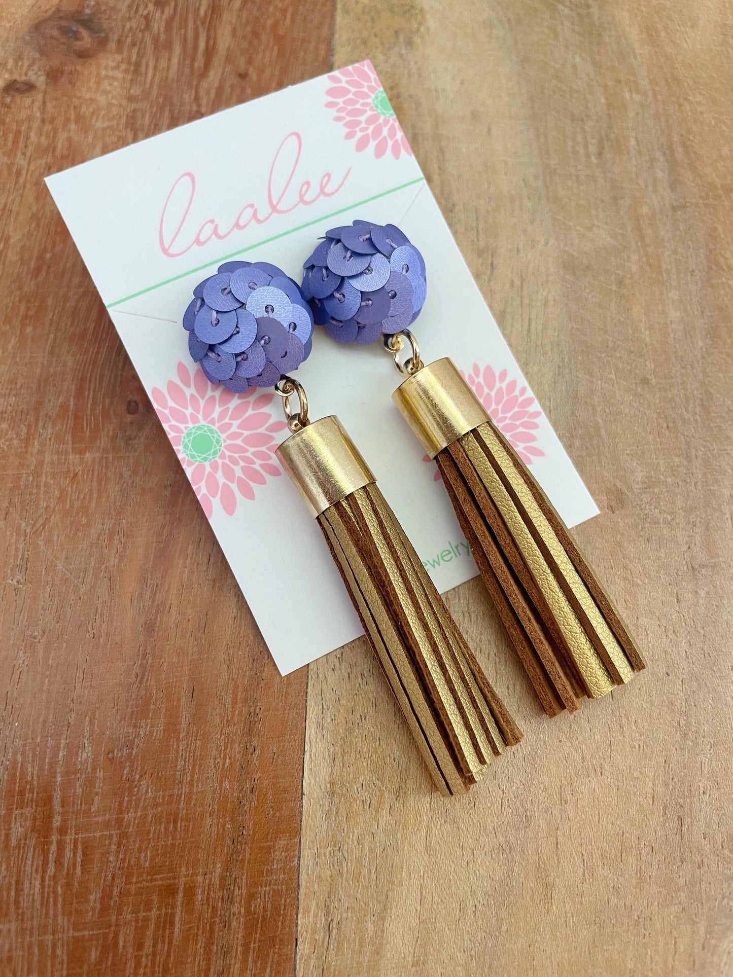 Purple + Gold Sequin Tassel Earrings