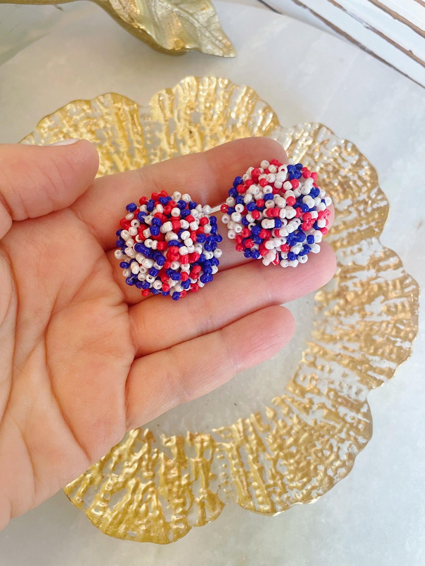 Red, White + Blue Bead Earrings
