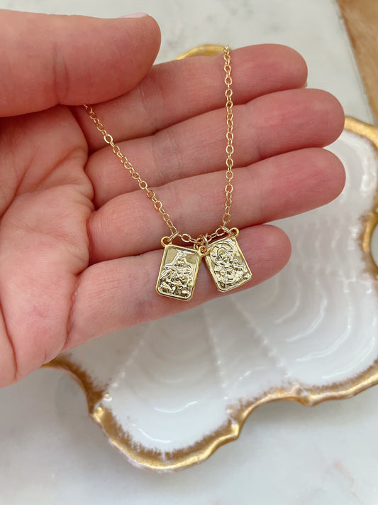 Gold Double Scapular Necklace, 14k Gold Filled Chain