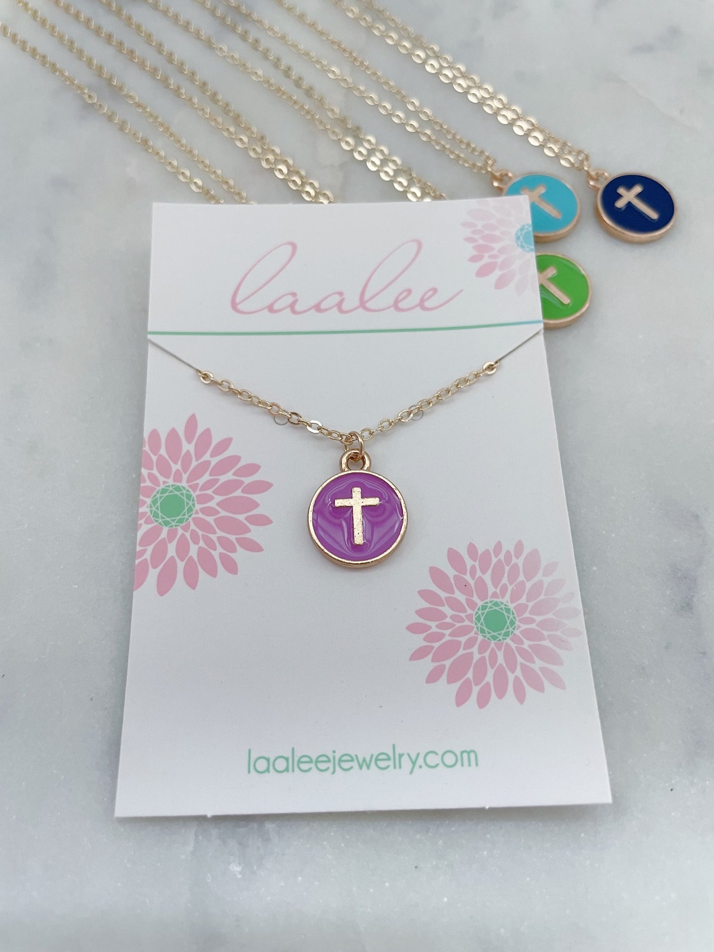 14k Gold Filled Cross Necklace, Colorful Cross Jewelry, Child Necklace Religious Gift, First Communion Baptism Gift Christmas Gift for Child