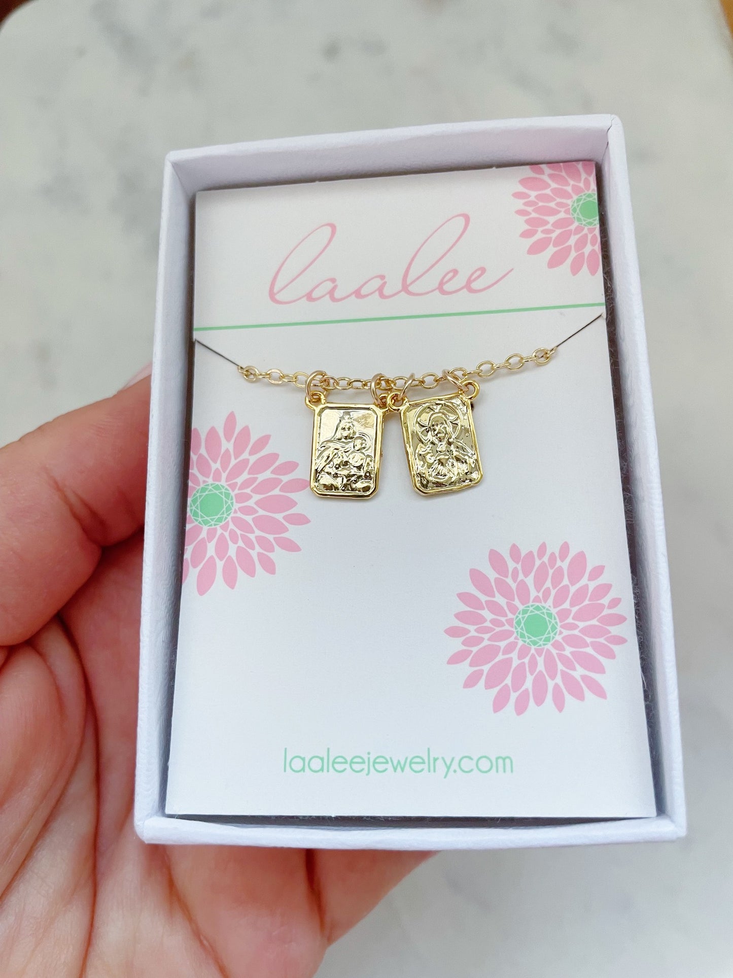 Gold Double Scapular Necklace, 14k Gold Filled Chain