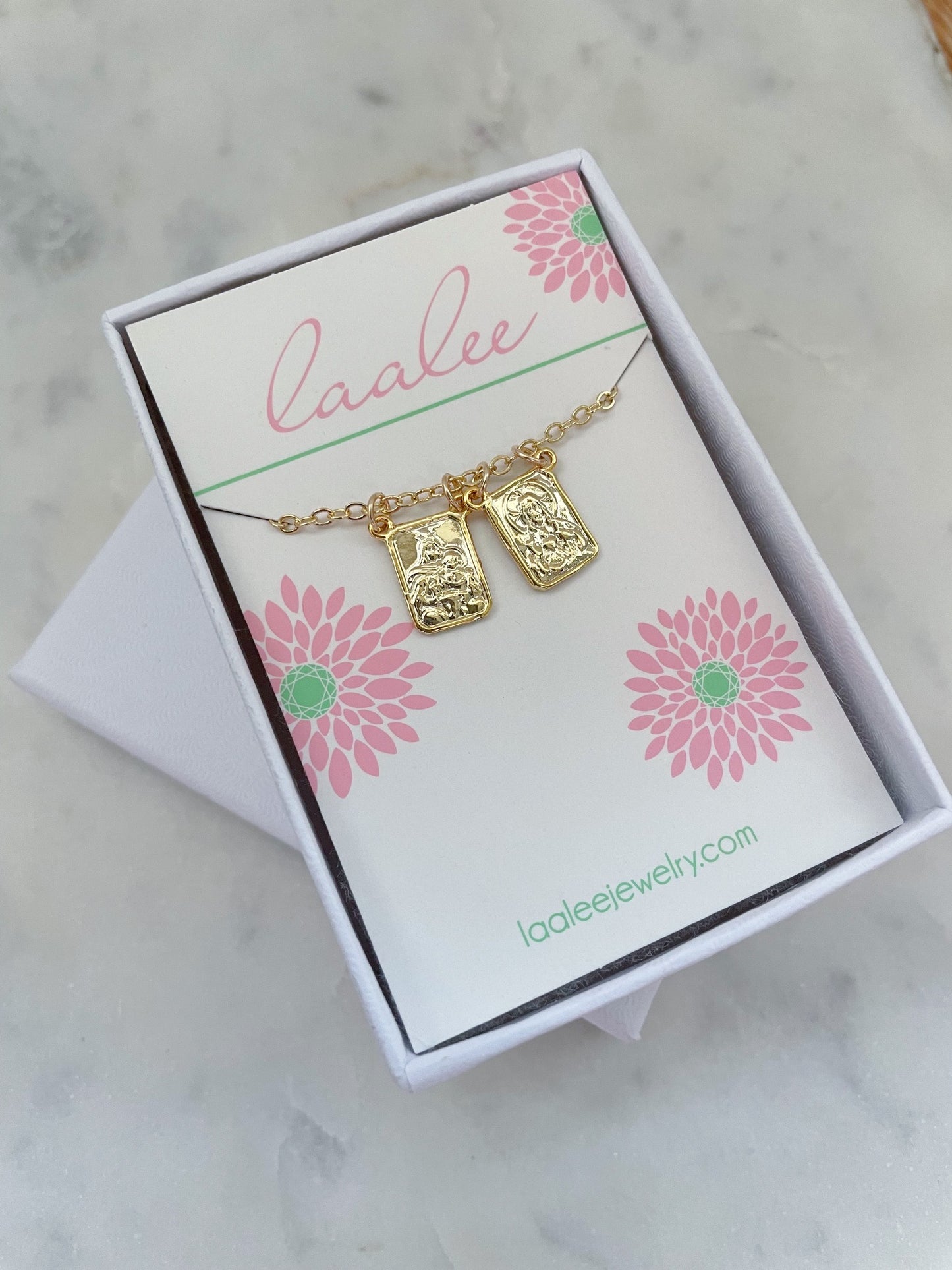 Gold Double Scapular Necklace, 14k Gold Filled Chain