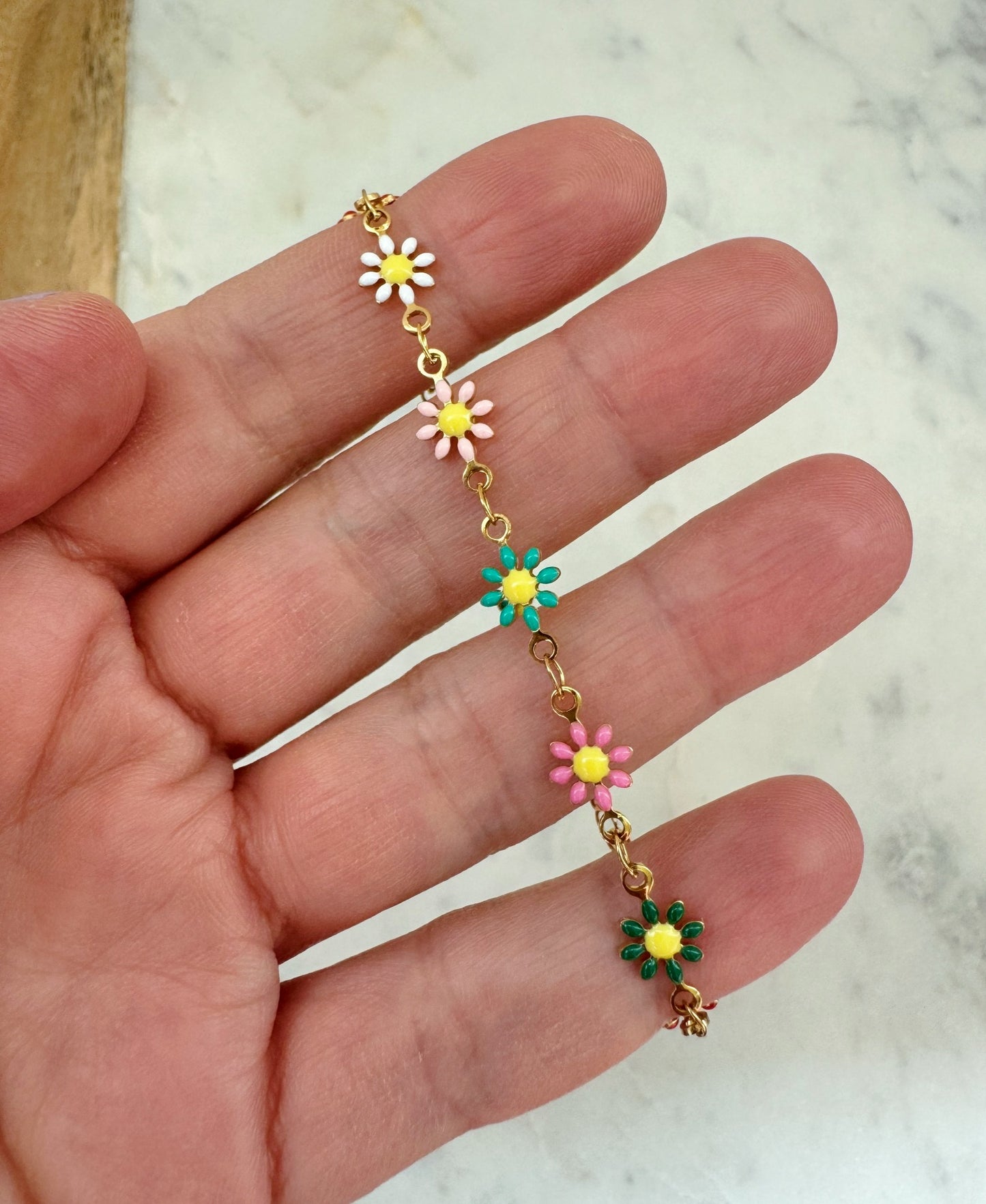Colorful Flower Bracelet, Kid Jewelry, Kid Bracelet, Child Bracelet, Flower Jewelry, Floral, Gift for Child Gold Dainty Bracelet, Summer Jewelry