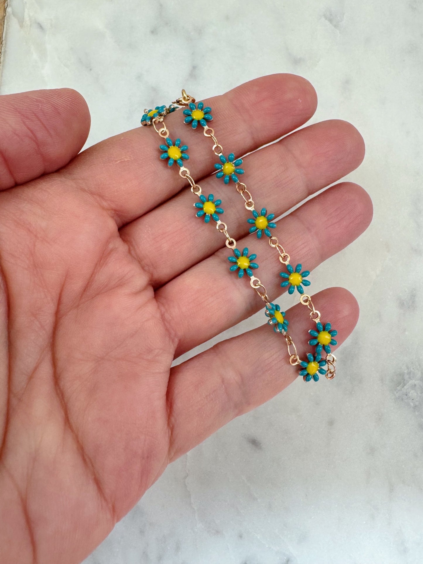 Green Flower Bracelet, Kid Jewelry, Kid Bracelet, Child Bracelet, Flower Jewelry, Floral, Gift for Child Gold Dainty Bracelet, Summer Jewelry