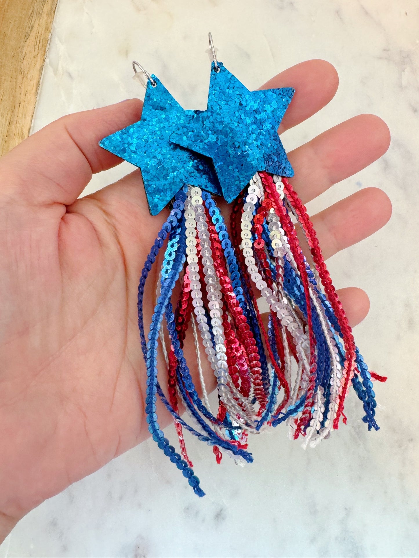 4th of July Earrings, 4th of July Jewelry, Patriotic Jewelry, Star Sequin Earrings, Red, White and Blue