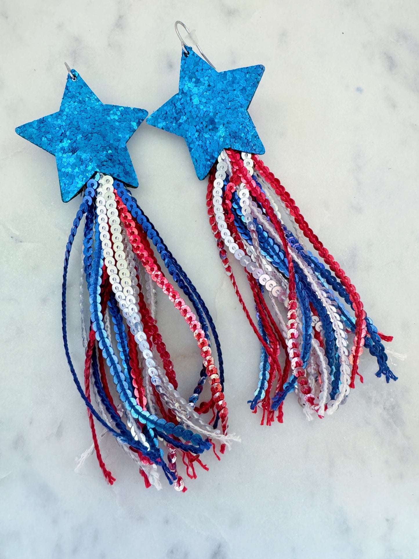 4th of July Earrings, 4th of July Jewelry, Patriotic Jewelry, Star Sequin Earrings, Red, White and Blue
