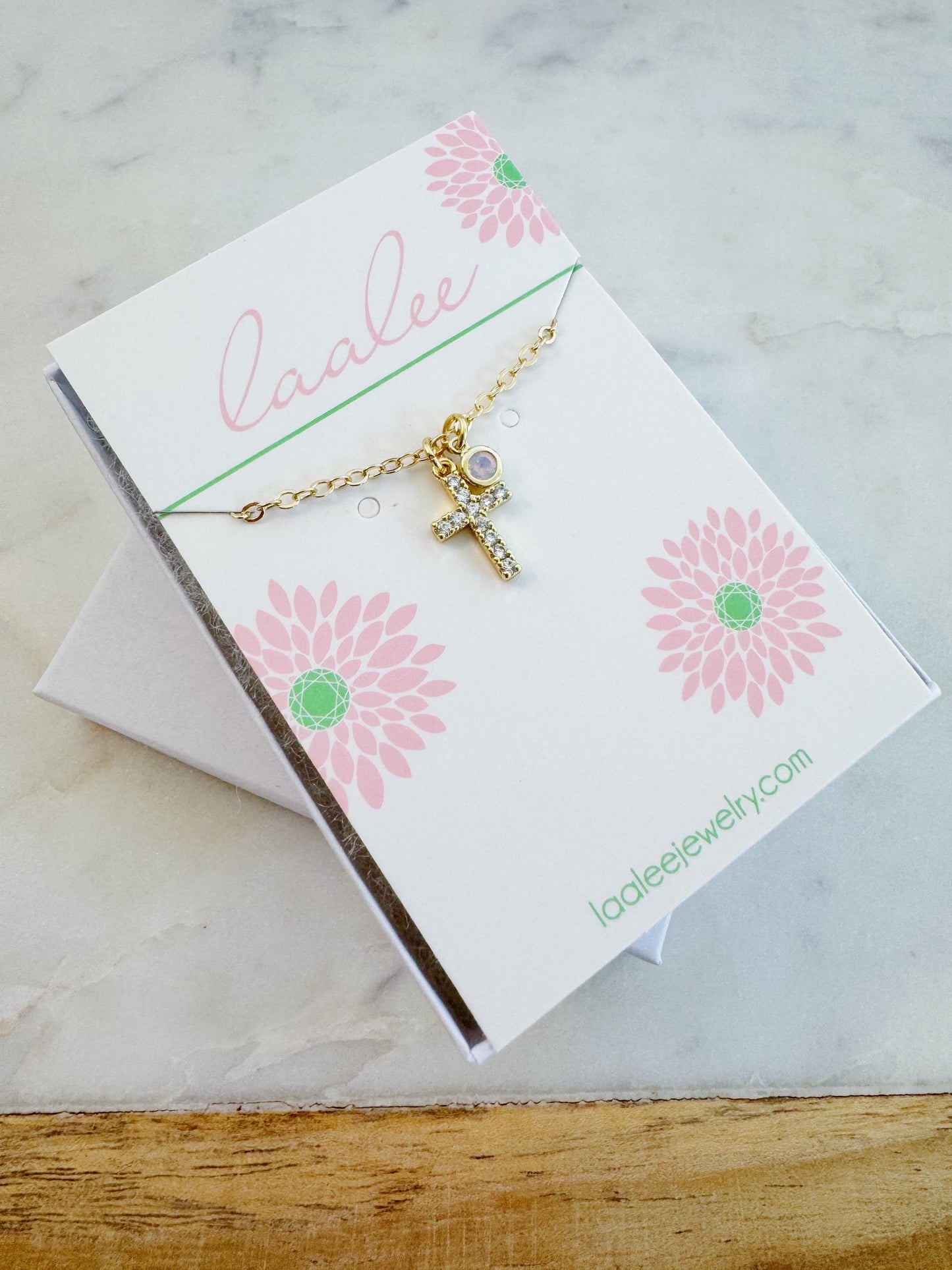Gold Cross Necklace, Personalized Religious Jewelry, Birthstone Necklace