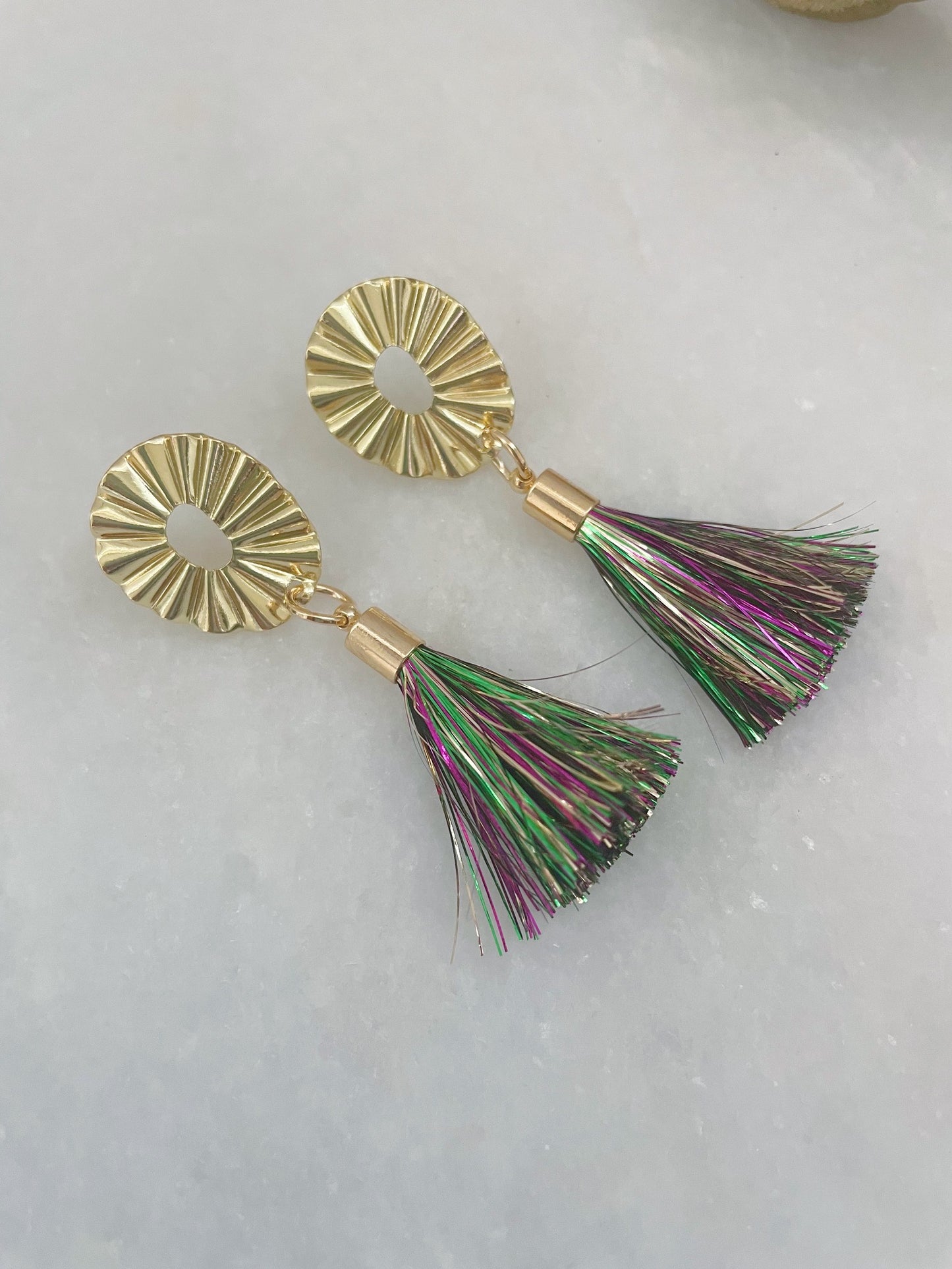 Mardi Gras Earrings, Tinsel Tassel Earrings, Mardi Gras Tassel Earrings, Mardi Gras Jewelry