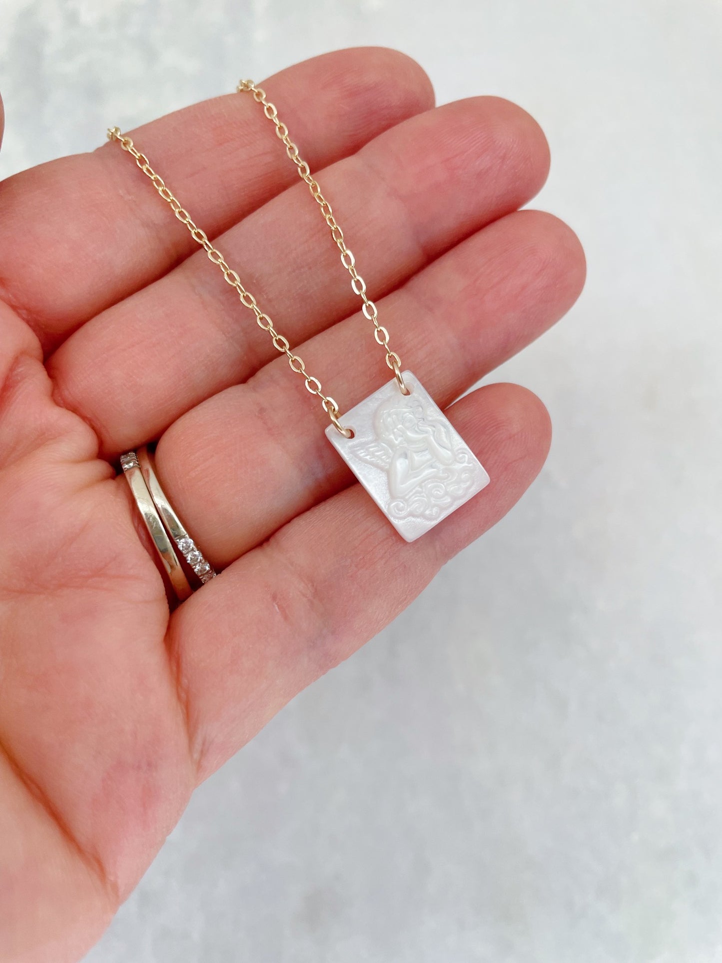 Mother of Pearl Angel Necklace