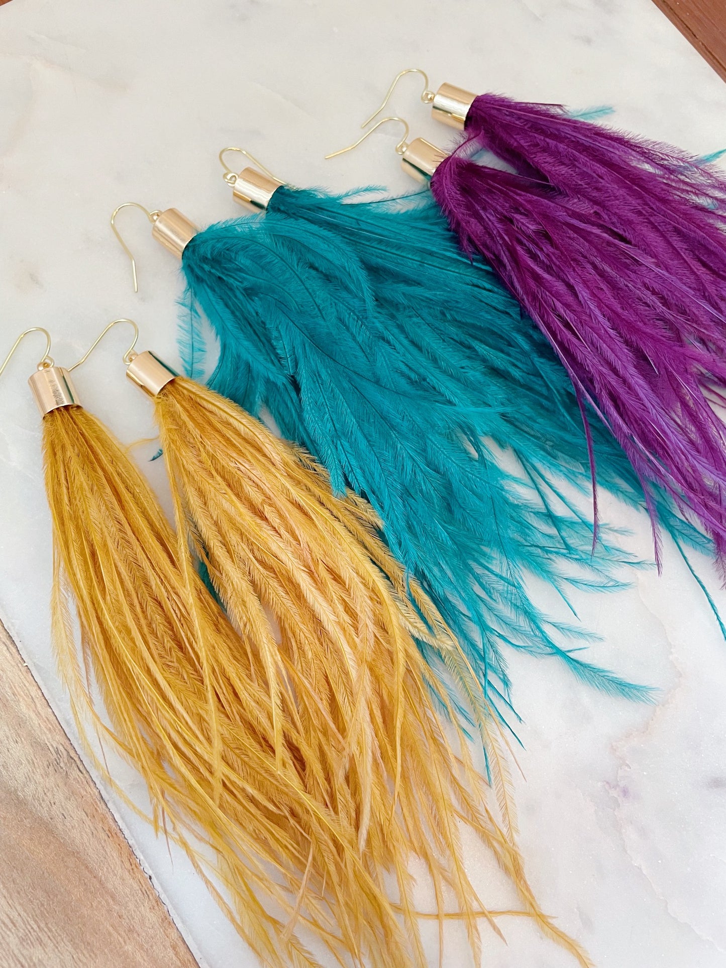 Mardi Gras Earrings, Feather Earrings, Fringe Earrings, Long Earrings