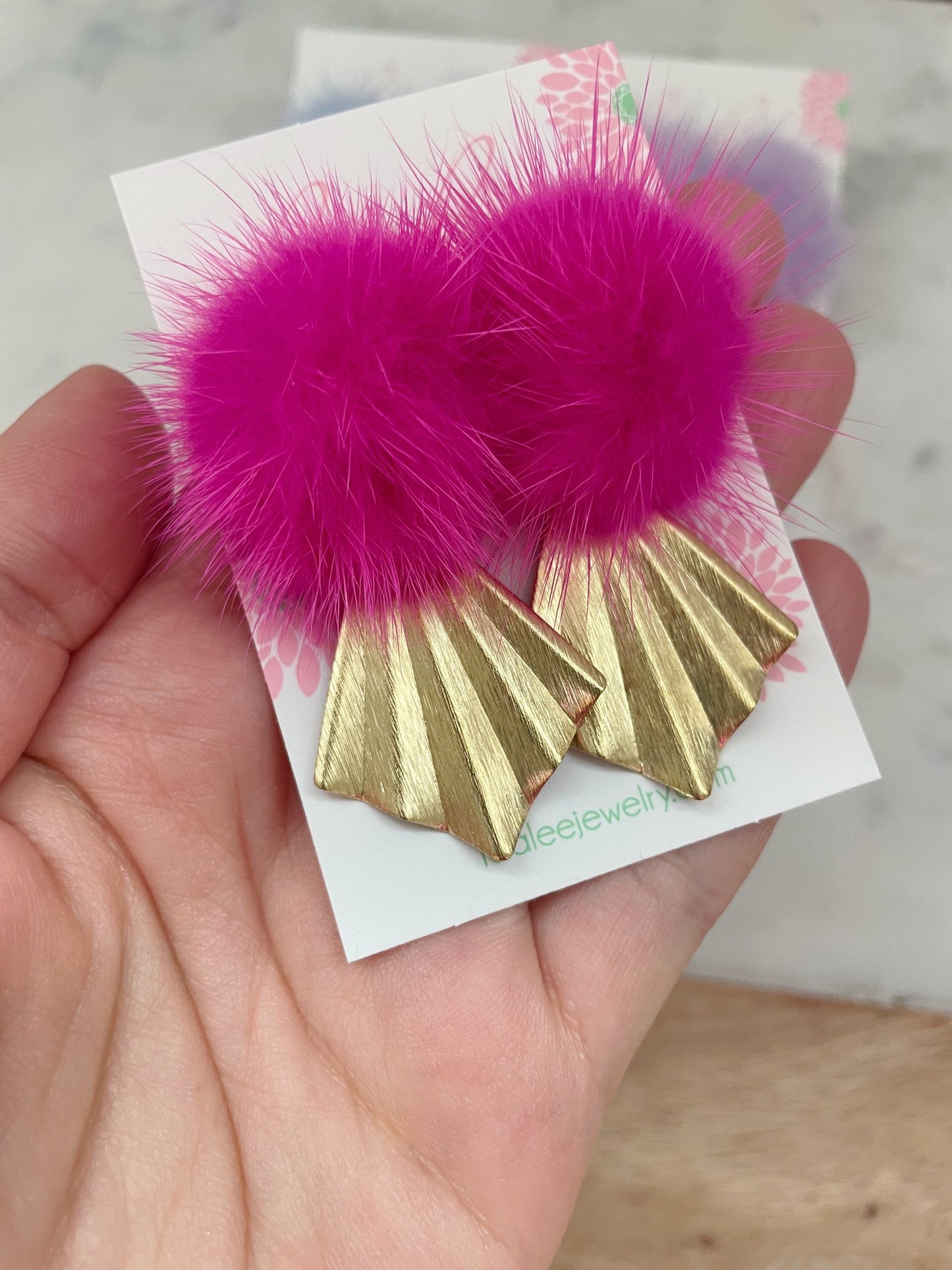 Gold Geometric Fur Earrings