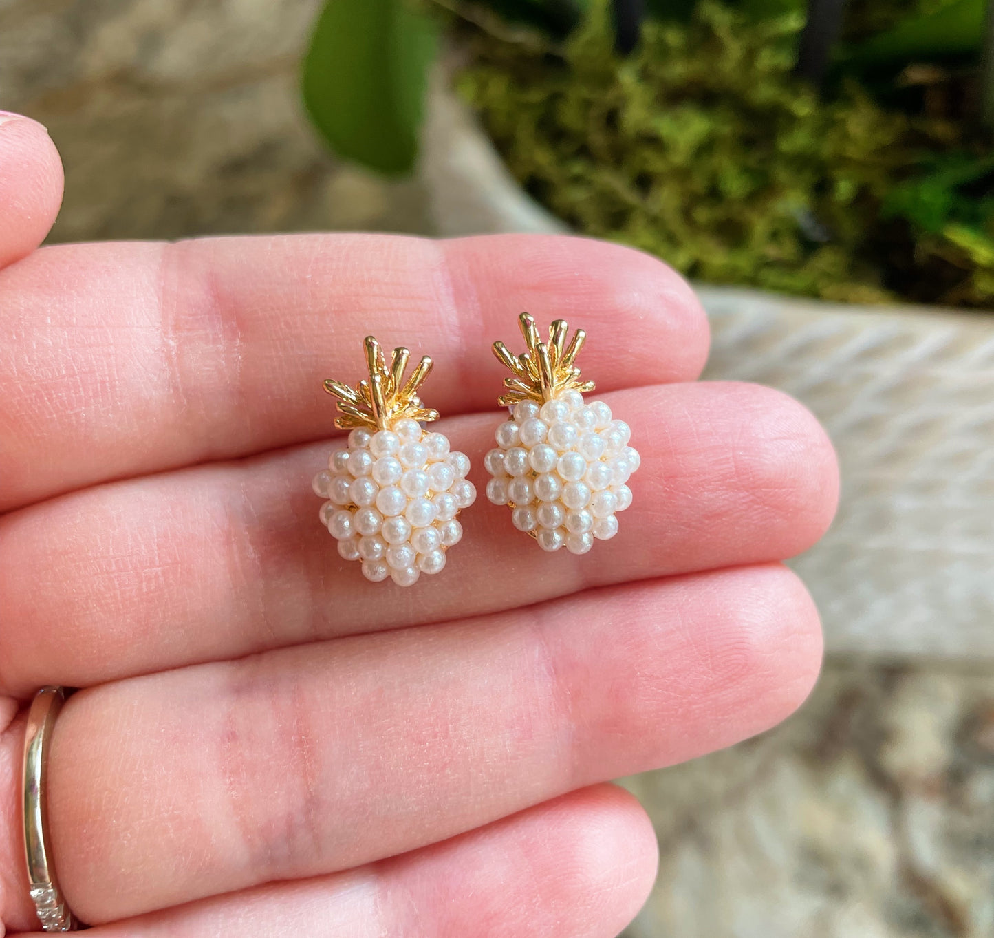 Pearl Pineapple Stud Earrings