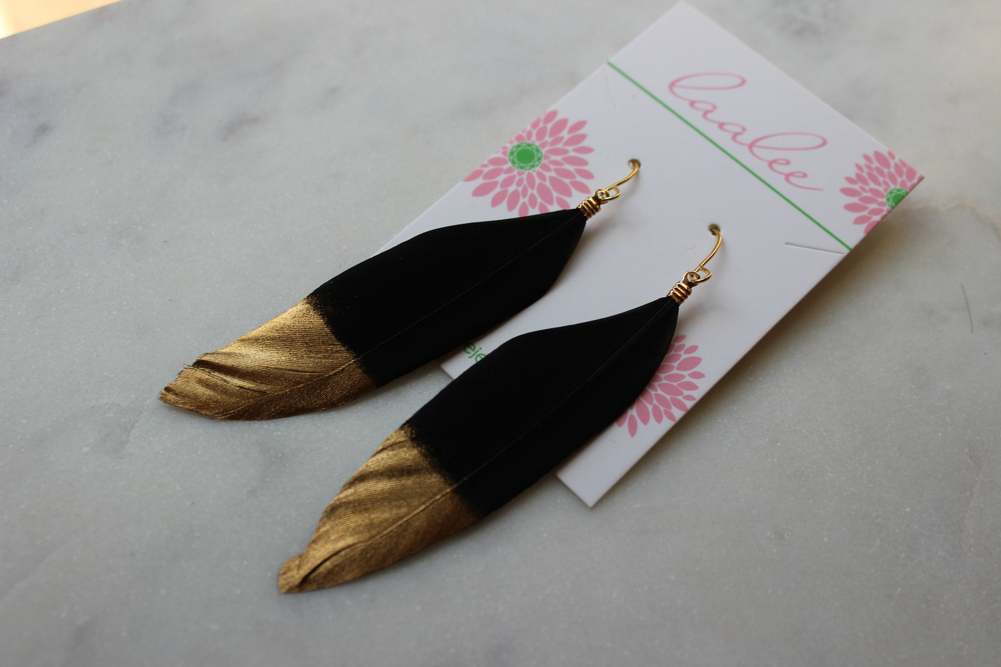 Gold Dipped Black Feather Earrings