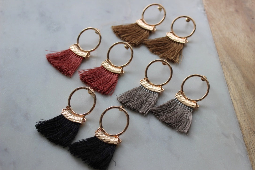 Hoop Stud Tassel Earrings