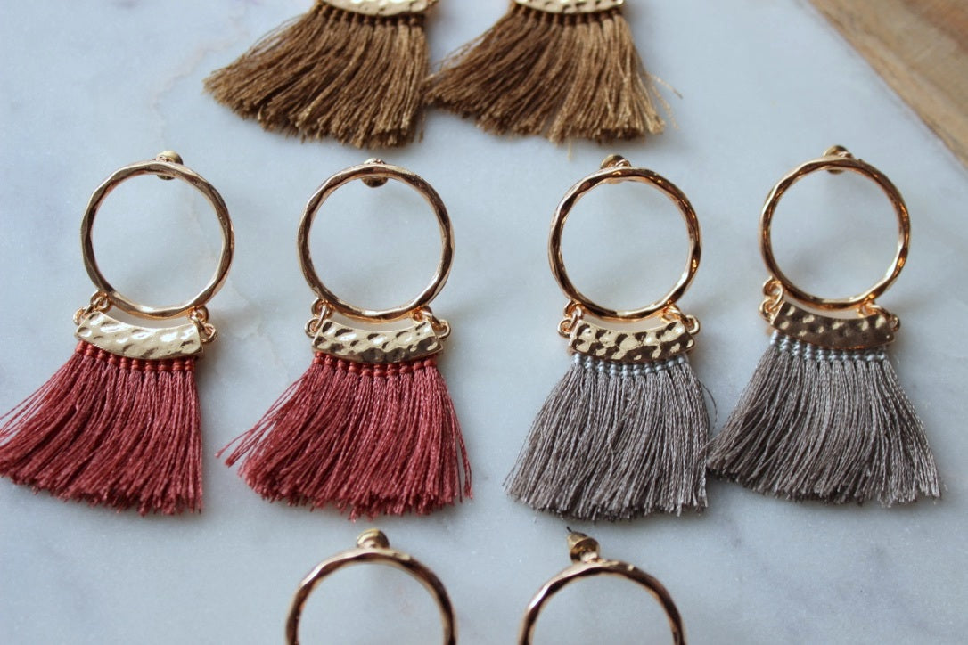 Hoop Stud Tassel Earrings