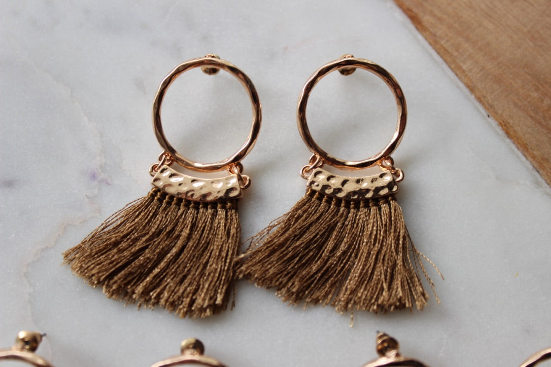 Hoop Stud Tassel Earrings