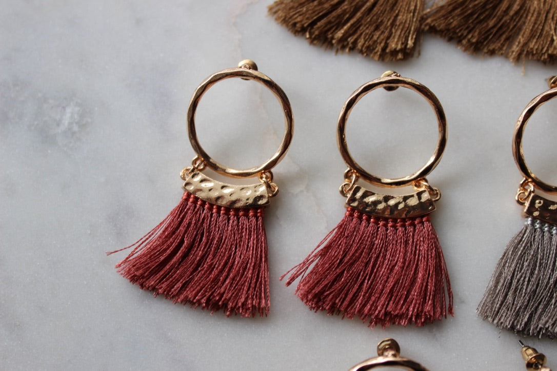 Hoop Stud Tassel Earrings