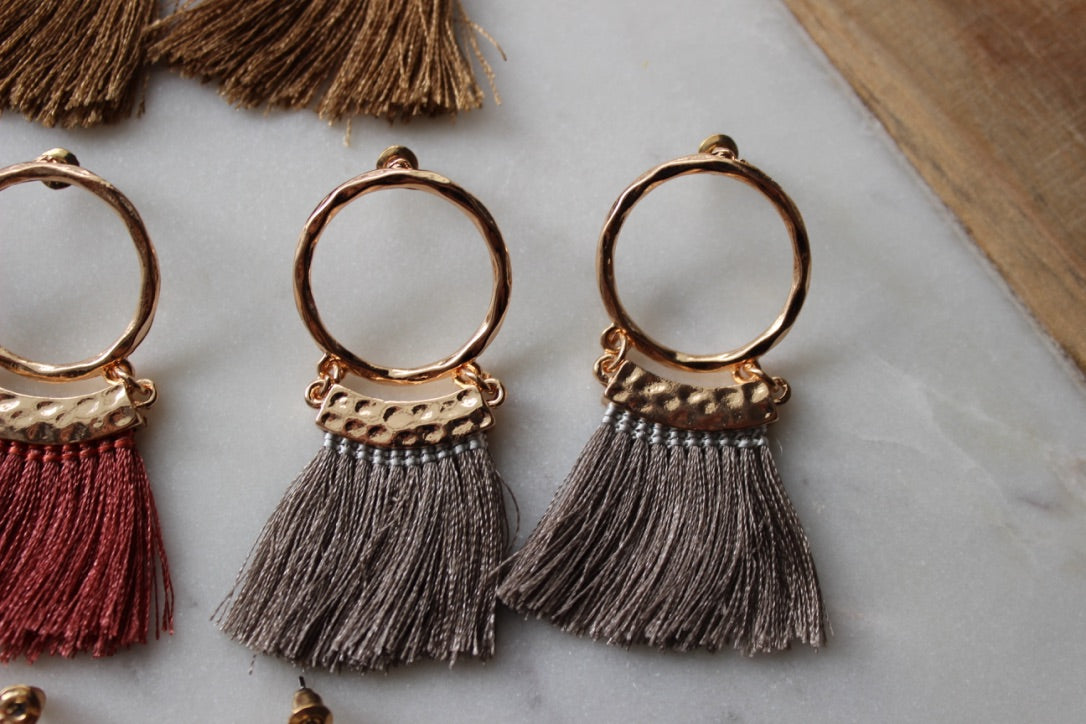 Hoop Stud Tassel Earrings
