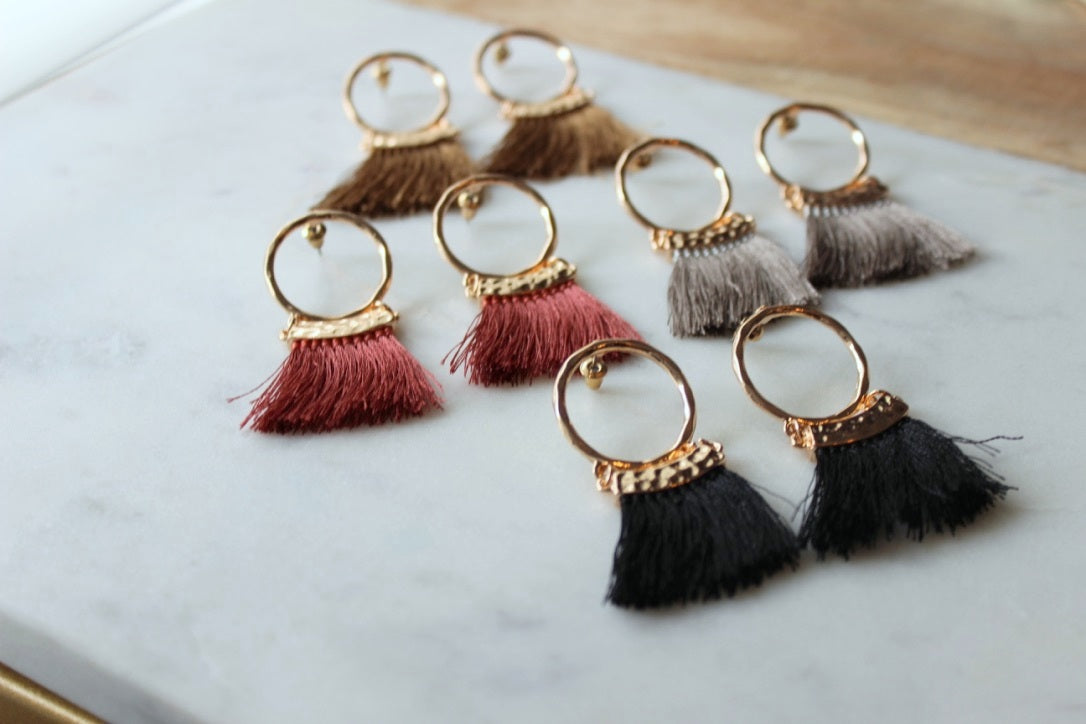 Hoop Stud Tassel Earrings