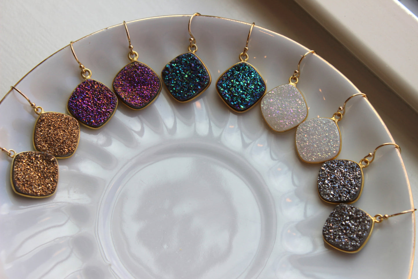 Druzy Earrings Gold Drusy Jewelry Gold Green Gray White Purple Druzy Earrings - Bridesmaid Jewelry - Christmas Gift - Wedding Earrings