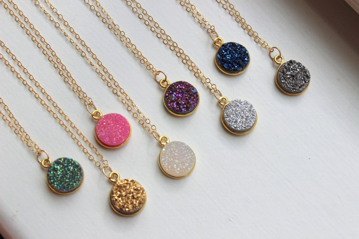 Round Druzy Necklace Druzy Fairytale Gift Drusy Jewelry Bridesmaid Gift Christmas Gift Travel Gift Minimalist Necklace Simple Gold Necklace