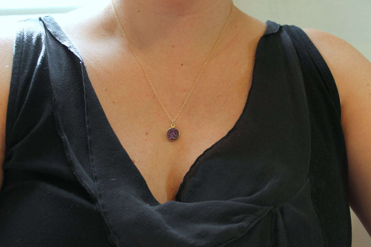 Round Druzy Necklace Druzy Fairytale Gift Drusy Jewelry Bridesmaid Gift Christmas Gift Travel Gift Minimalist Necklace Simple Gold Necklace