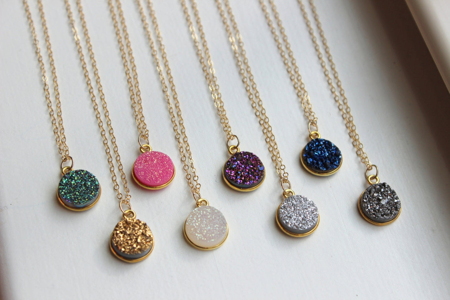 Round Druzy Necklace Druzy Fairytale Gift Drusy Jewelry Bridesmaid Gift Christmas Gift Travel Gift Minimalist Necklace Simple Gold Necklace