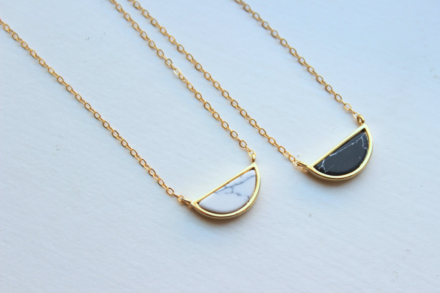 Half Moon Necklace, Howlite Jewelry, Black White Howlite Necklace, Gold Dainty Necklace, Minimalist Necklace, Marble Necklace Stone Jewelry