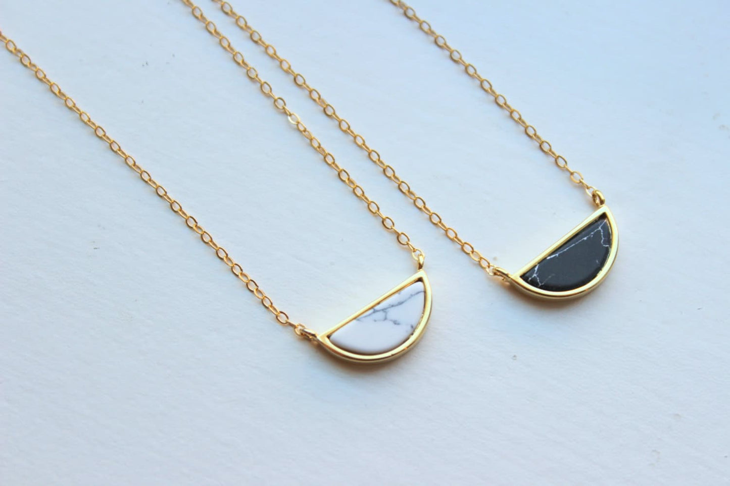 Half Moon Necklace, Howlite Jewelry, Black White Howlite Necklace, Gold Dainty Necklace, Minimalist Necklace, Moon Necklace Gold