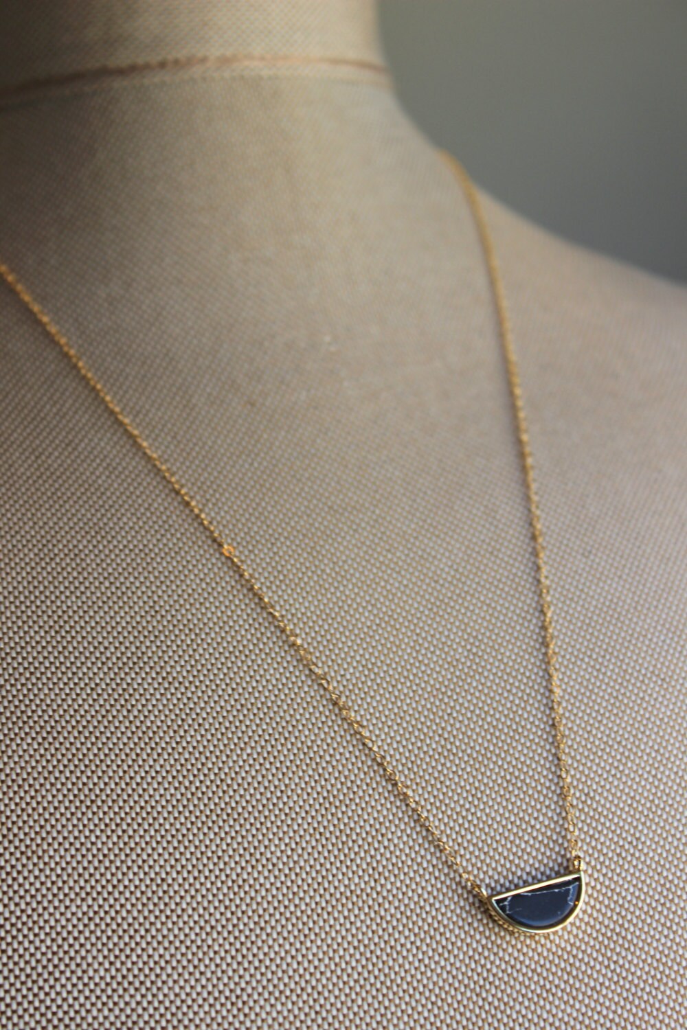 Half Moon Necklace, Howlite Jewelry, Black White Howlite Necklace, Gold Dainty Necklace, Minimalist Necklace, Moon Necklace Gold