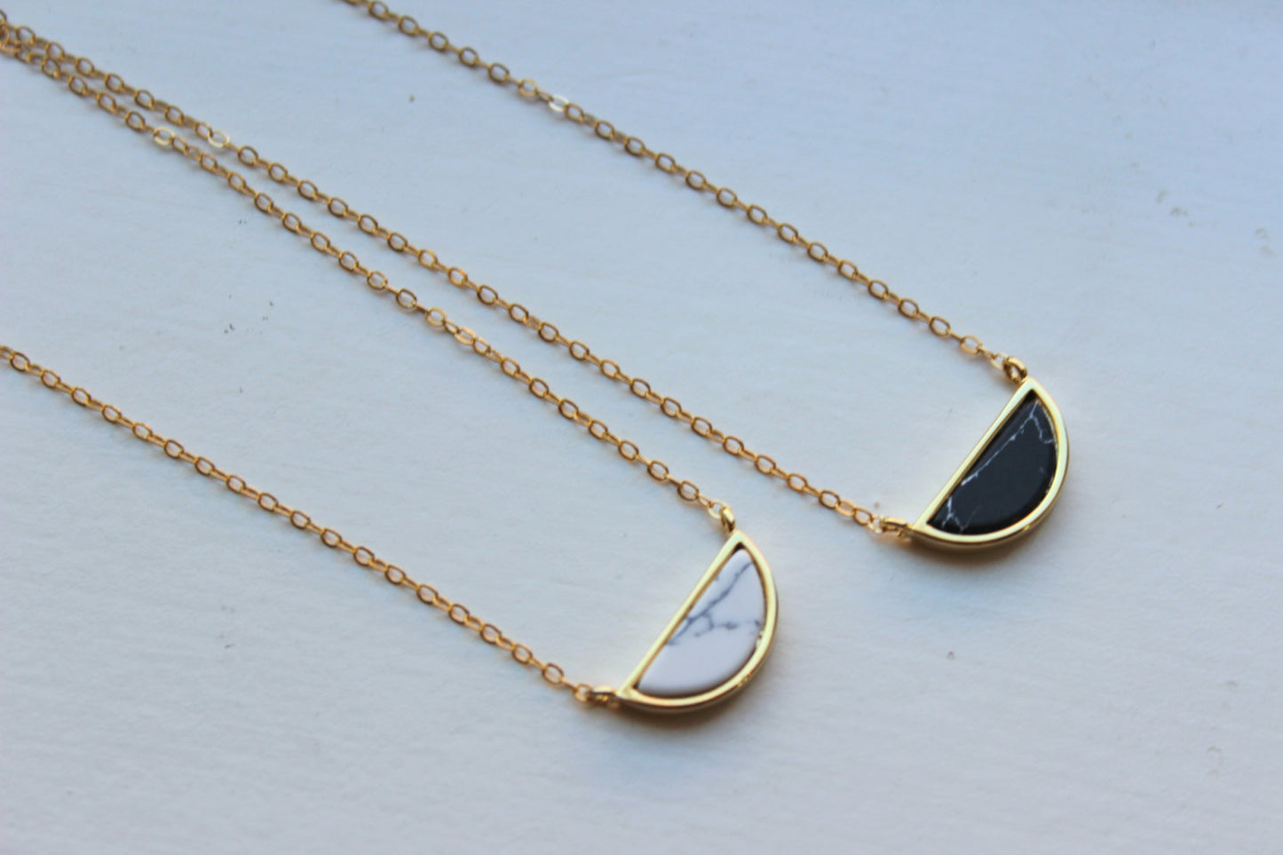Half Moon Necklace, Howlite Jewelry, Black White Howlite Necklace, Gold Dainty Necklace, Minimalist Necklace, Marble Necklace Stone Jewelry