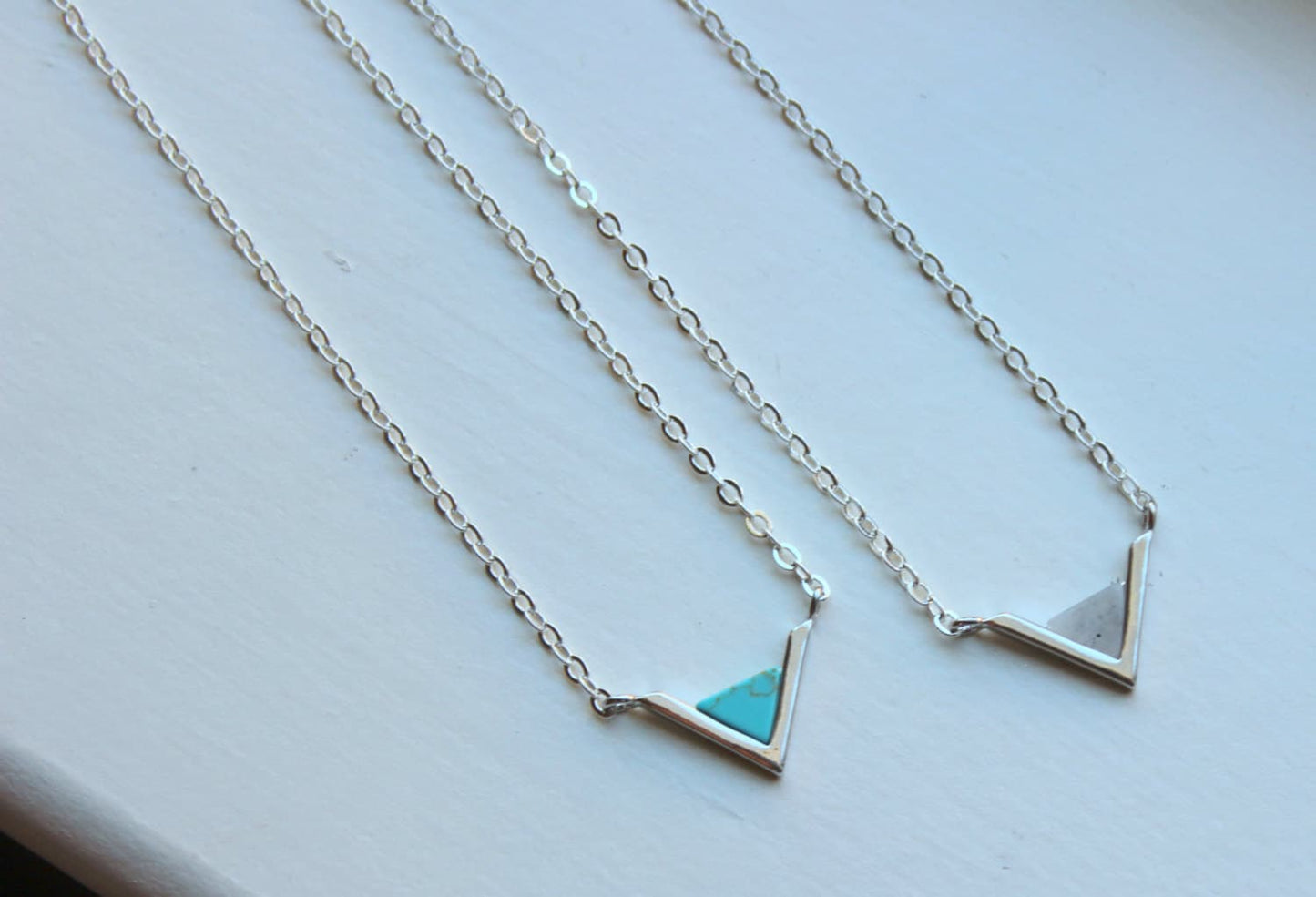 Silver Triangle Necklace Triangle Jewelry Geometric Necklace Turquoise Labradorite Marble Minimalist Jewelry Dainty Necklace Gift for Her