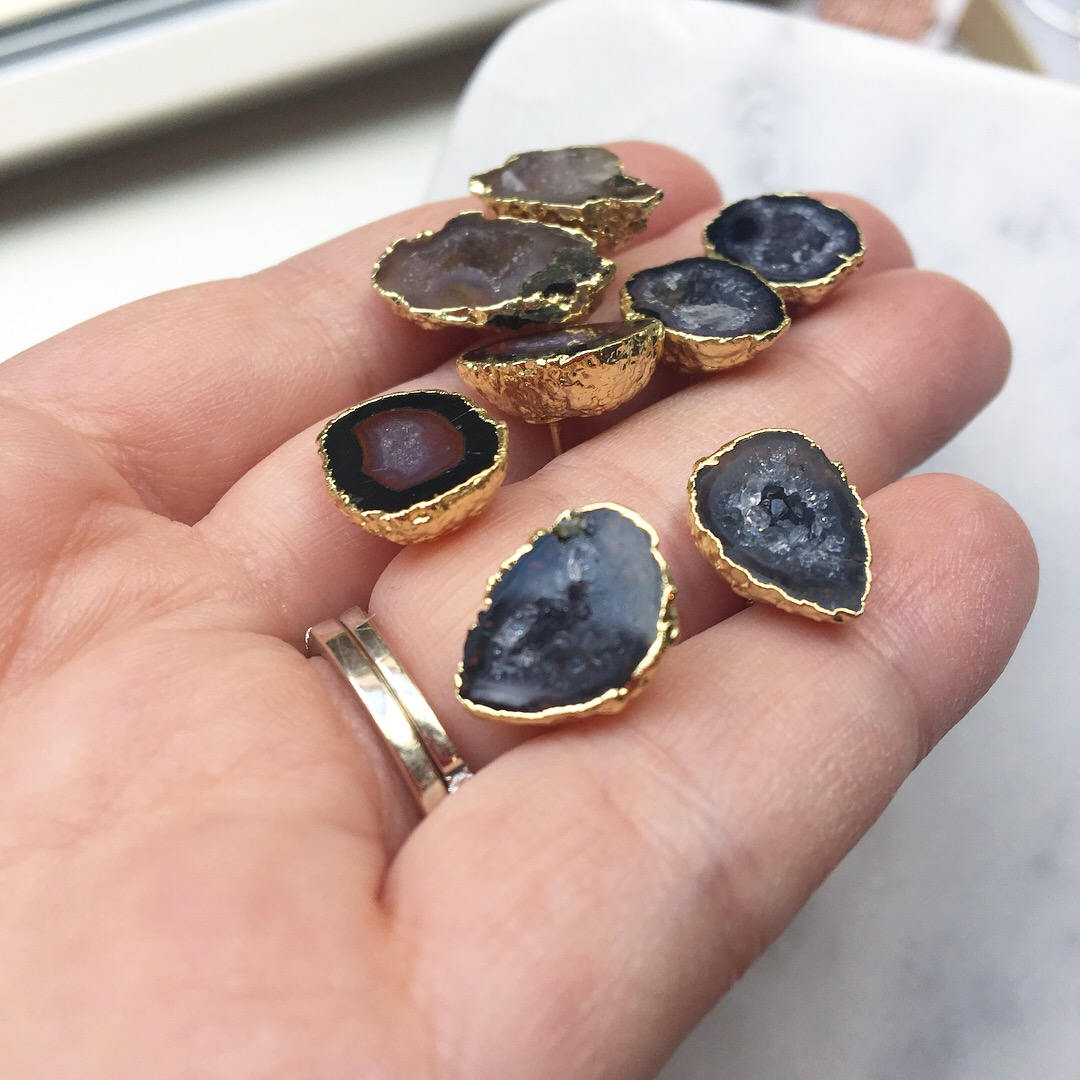 Raw Geode Stud Earrings, Agate Earrings