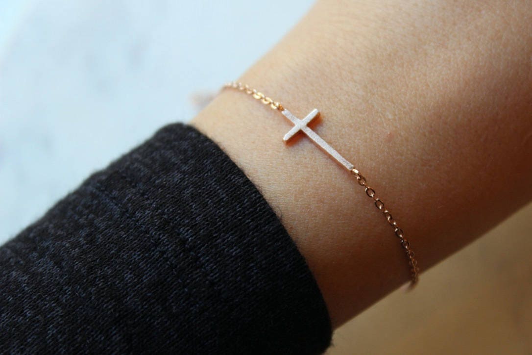Rose Gold Sideways Cross