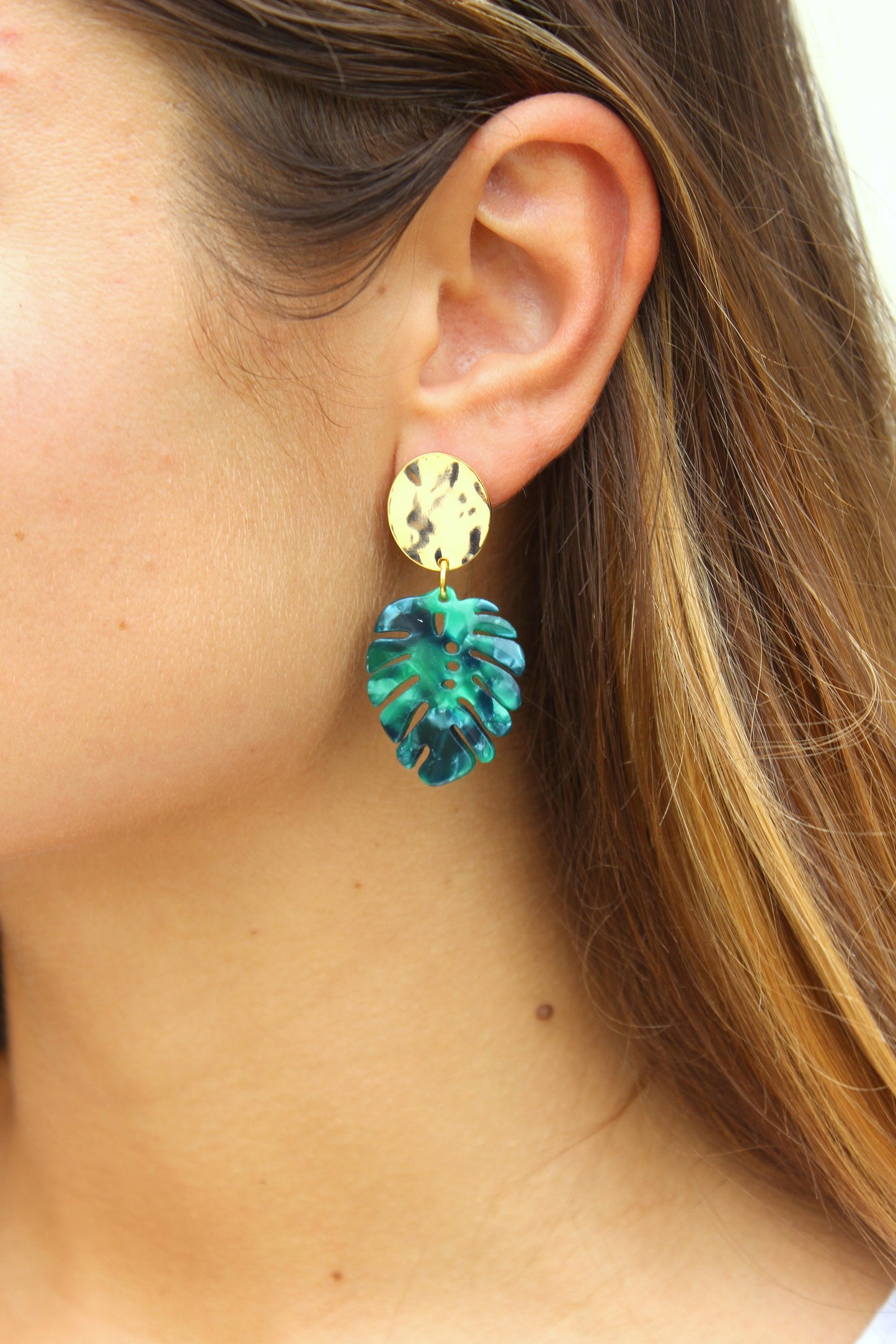 Monstera Leaf Earrings, Monstera Jewelry, Monstera Leaf, Resin Earrings, Gold Acrylic Earrings Statement Earrings Leaf Jewelry Stud Earrings