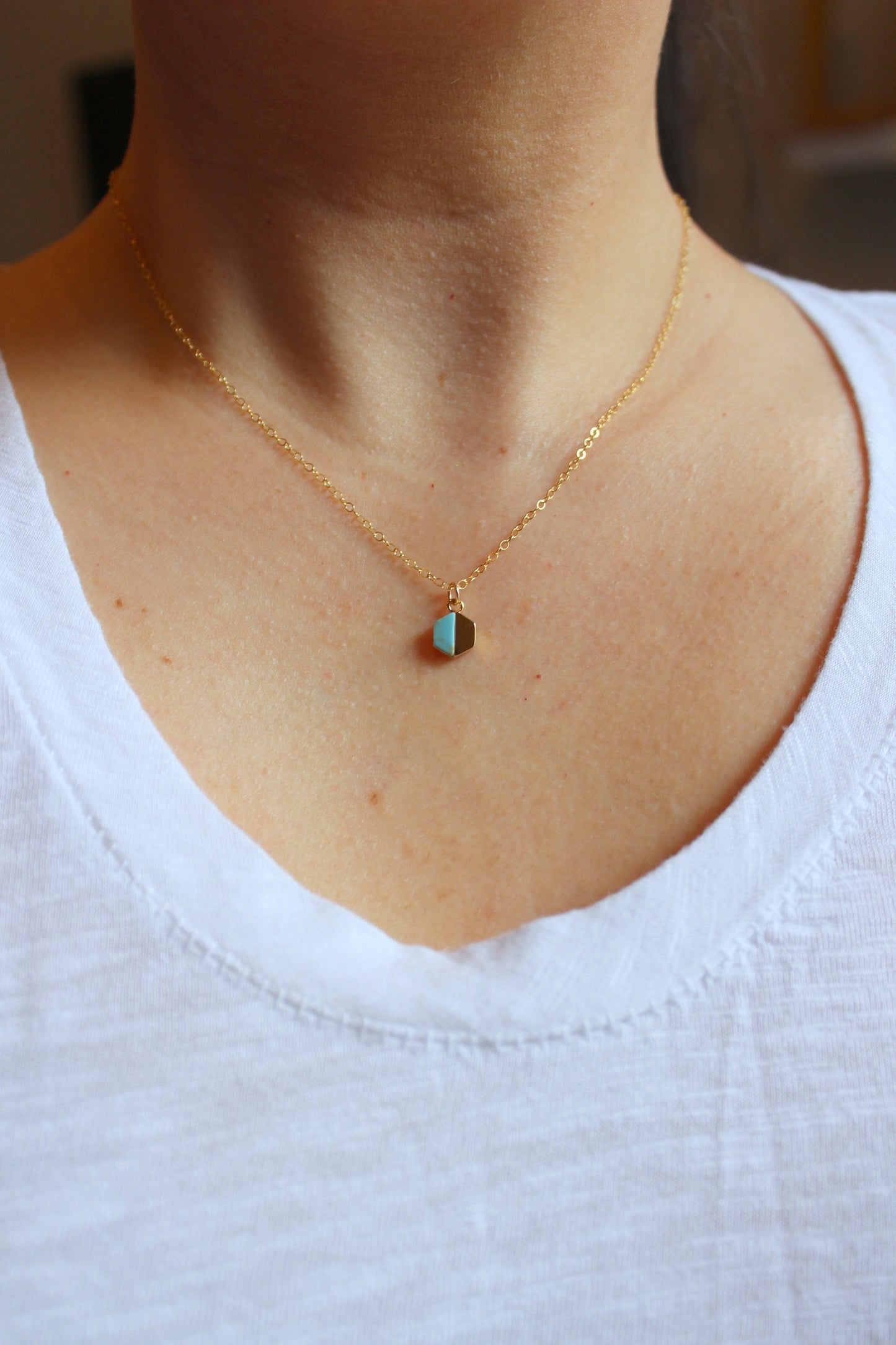Gold Hexagon Necklace, Silver Hexagon Necklace, Turquoise Necklace, Gold Dainty Necklace, Hexagon Jewelry, Dainty Jewelry, Howlite Necklace