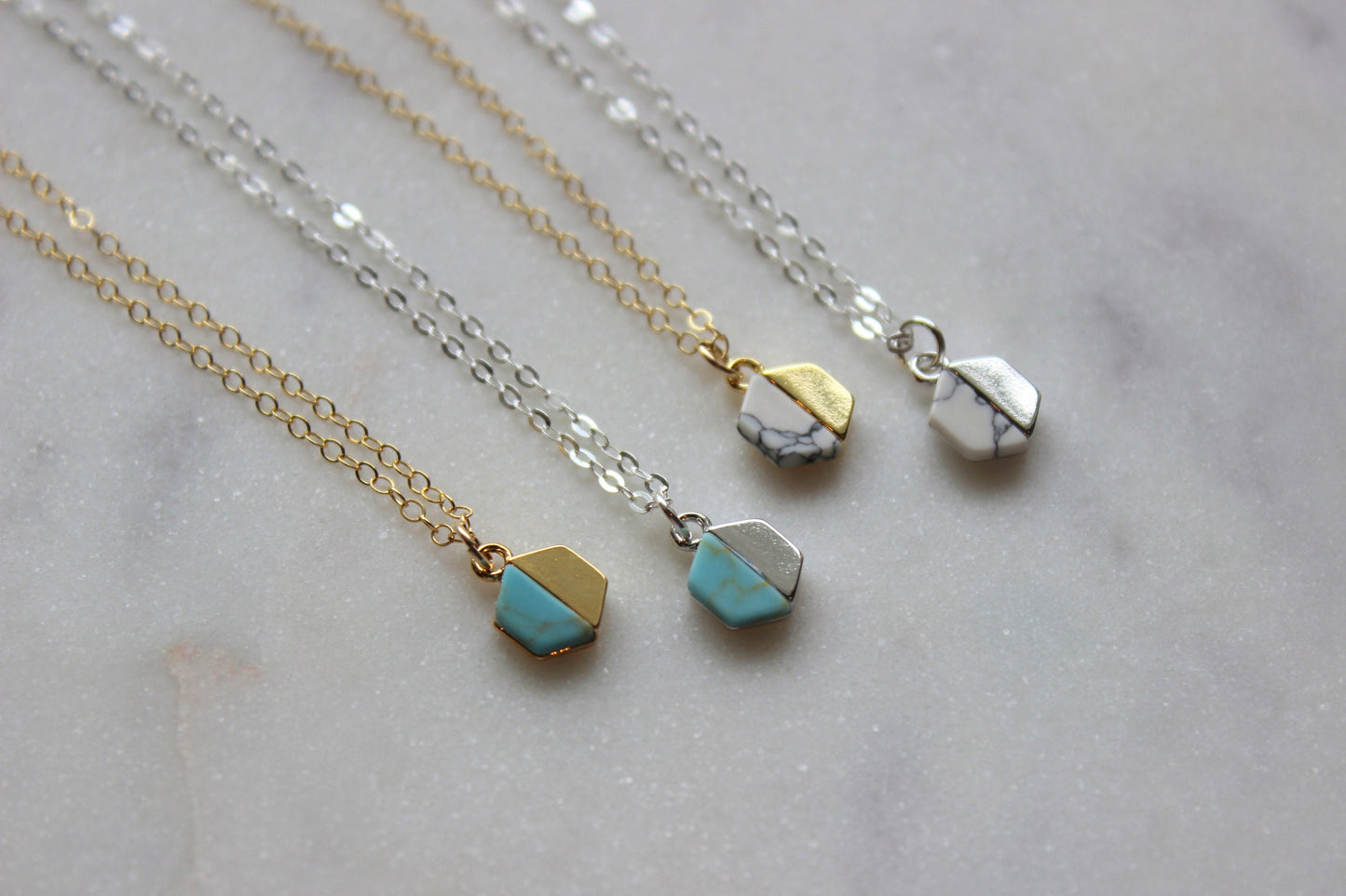 Gold Hexagon Necklace, Silver Hexagon Necklace, Turquoise Necklace, Gold Dainty Necklace, Hexagon Jewelry, Dainty Jewelry, Howlite Necklace