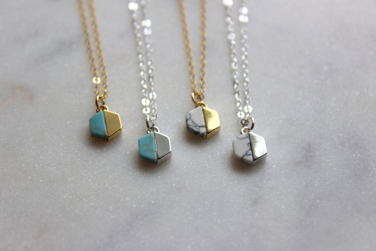 Gold Hexagon Necklace, Silver Hexagon Necklace, Turquoise Necklace, Gold Dainty Necklace, Hexagon Jewelry, Dainty Jewelry, Howlite Necklace