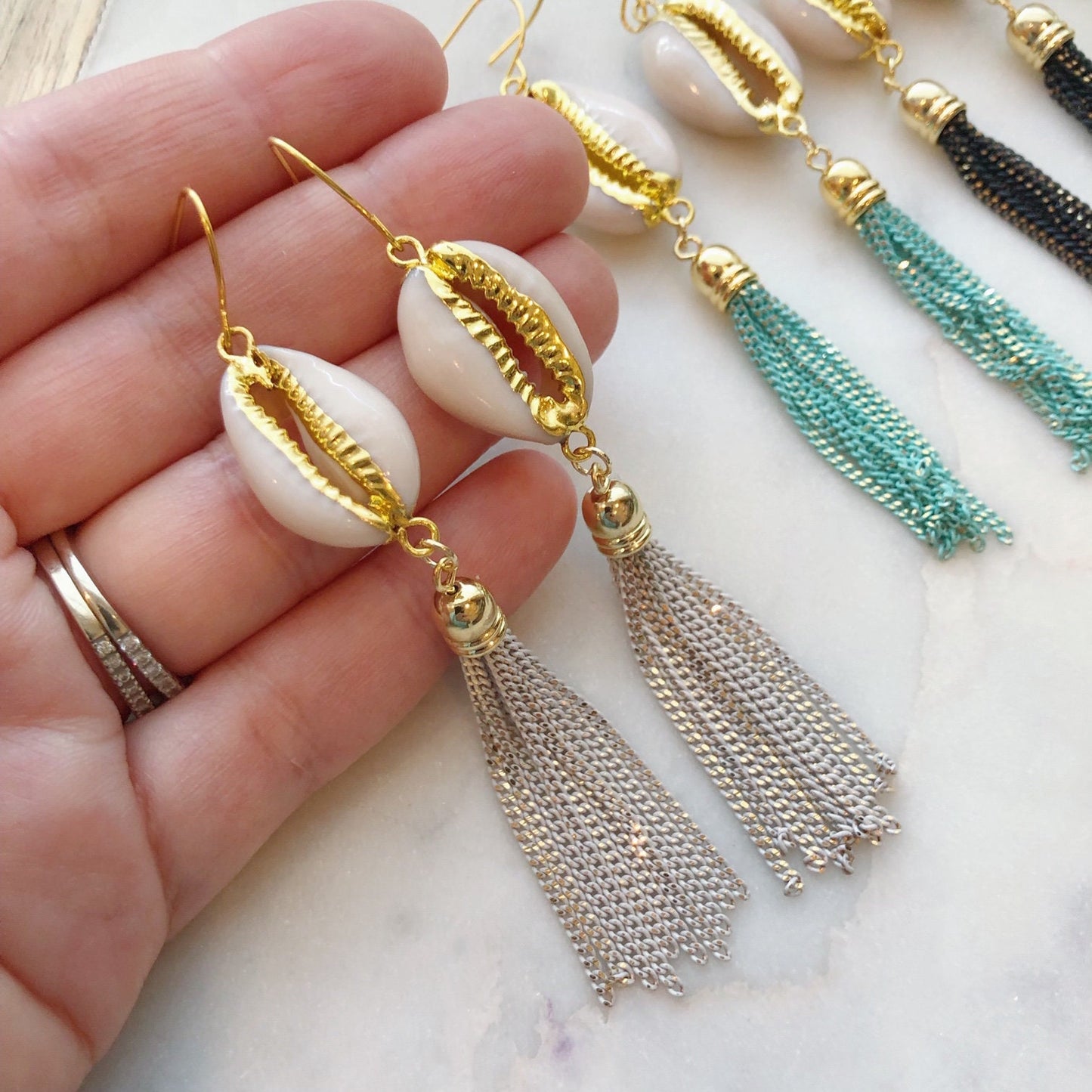 Sea Shell Earrings, Trendy Tassel Earrings, Cowrie Shell Earrings, Shell Jewelry, Beach Jewelry, 21st birthday gift, beach lover gift