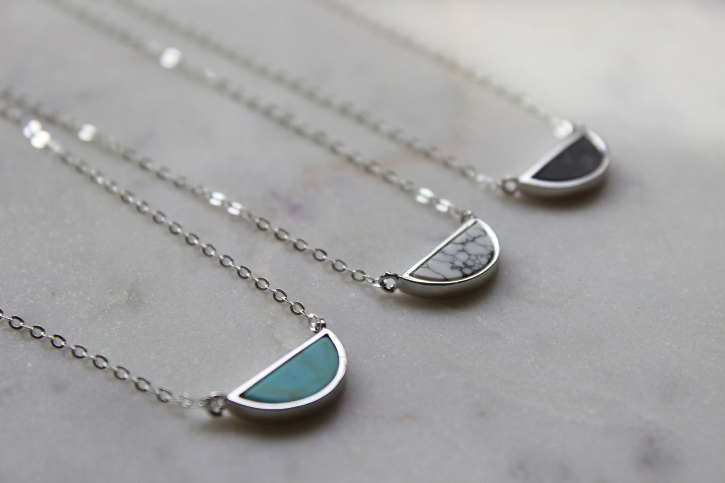 Half Moon Necklace, Silver Moon Necklace, Half Moon Jewelry, Crescent Moon Necklace, Mindfulness Gift, Half Circle Necklace, Turquoise Moon